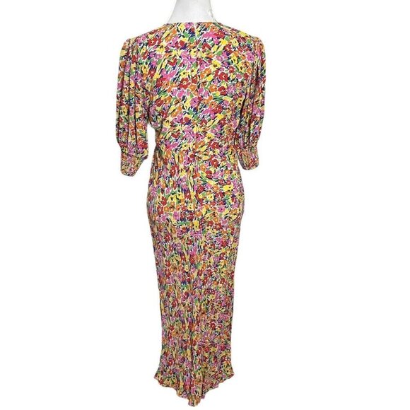Rixo x Target Pink Multi Floral Midi Dress Puff Sleeves V Neck Women’s Size 6 - Picture 8 of 12
